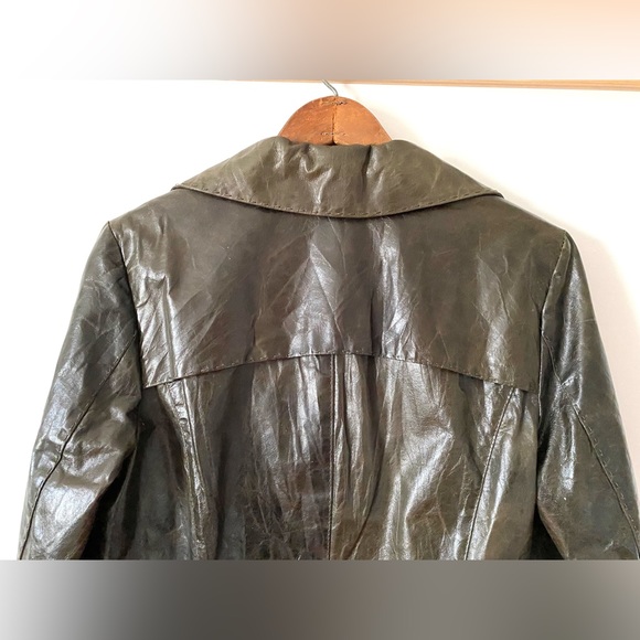 Vintage Brown Green Leather Jacket - Picture 5 of 10
